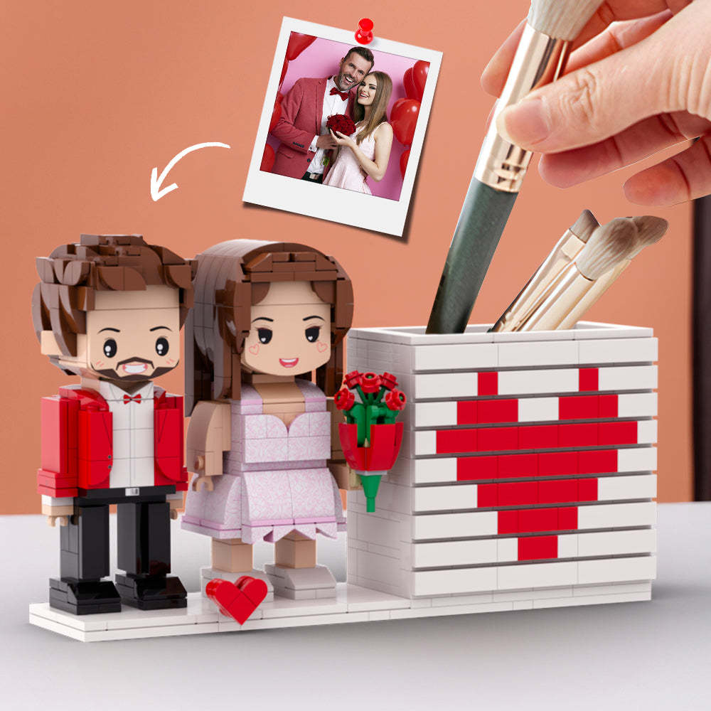 Cadeau Personnalisé Pratique Pour Couple Complet, Boîte À Crayons Personnalisée, Figurine En Brique, Cadeau Pour Les Couples Le Jour De La Saint-valentin, Visage Rond, Petit Bloc De Particules, Cadeau Pour Les Amoureux - mademinefr