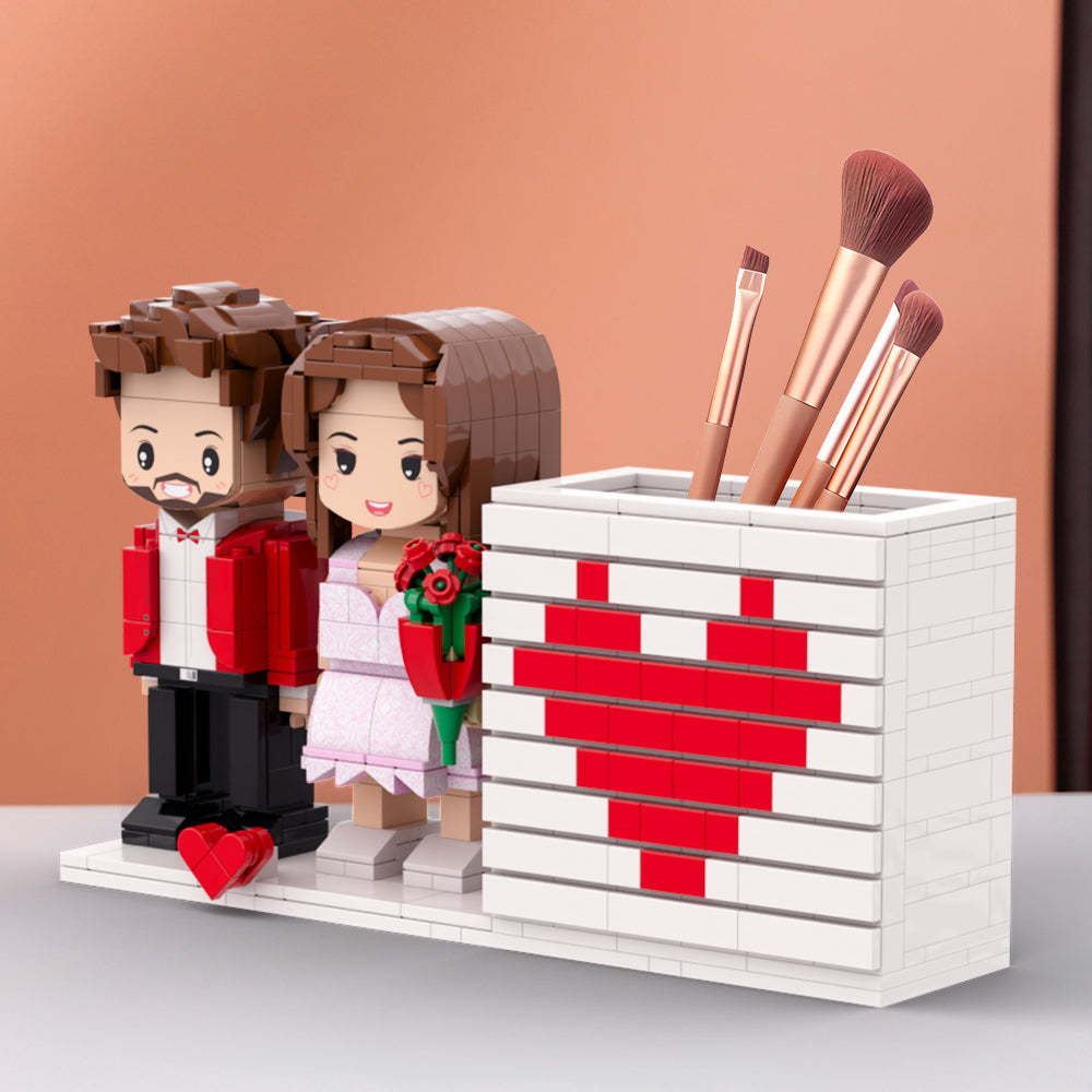 Cadeau Personnalisé Pratique Pour Couple Complet, Boîte À Crayons Personnalisée, Figurine En Brique, Cadeau Pour Les Couples Le Jour De La Saint-valentin, Visage Rond, Petit Bloc De Particules, Cadeau Pour Les Amoureux - mademinefr
