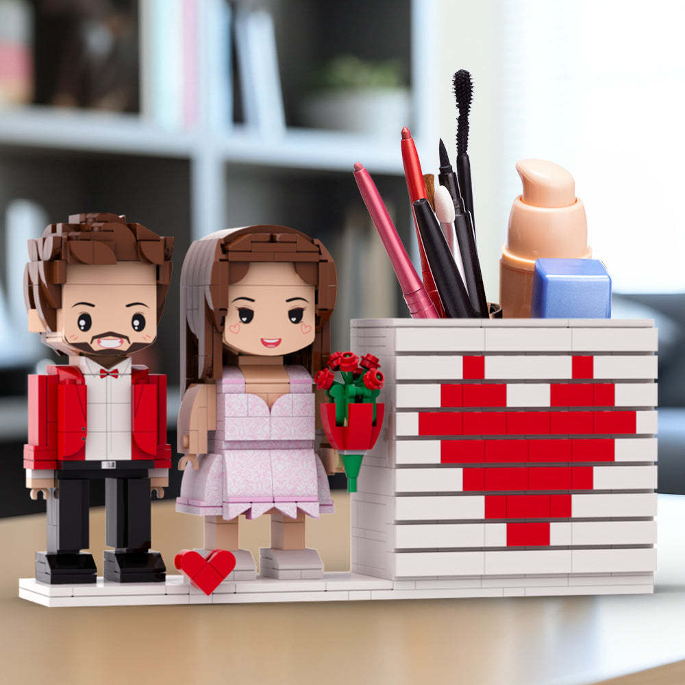 Cadeau Personnalisé Pratique Pour Couple Complet, Boîte À Crayons Personnalisée, Figurine En Brique, Cadeau Pour Les Couples Le Jour De La Saint-valentin, Visage Rond, Petit Bloc De Particules, Cadeau Pour Les Amoureux - mademinefr