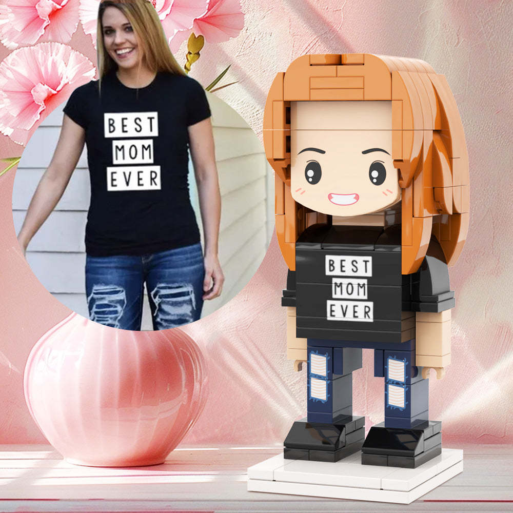 Cadeau Fête Des Mères Visage Rond Corps Complet Personnalisable 1 Personne Figurines En Brique Personnalisées Cadeau Pour Maman - mademinefr