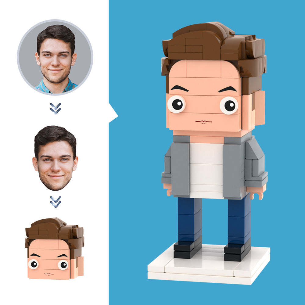 Veste Grise Décontractée, Tête Personnalisée, Figurines, Petit Bloc De Particules, Jouet Personnalisable, Cadeaux Artistiques En Brique - mademinefr