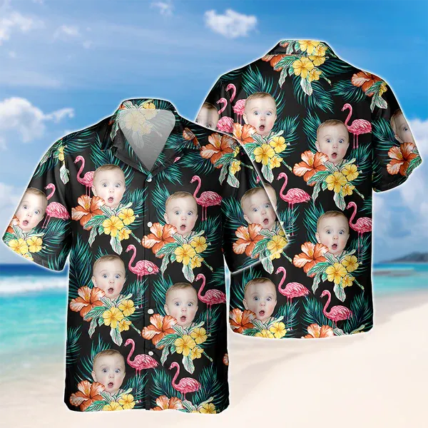 Chemise Hawaïenne Personnalisée Avec Flamant Rose, Cadeau D'été Ou Cadeau Familial - MademineFR