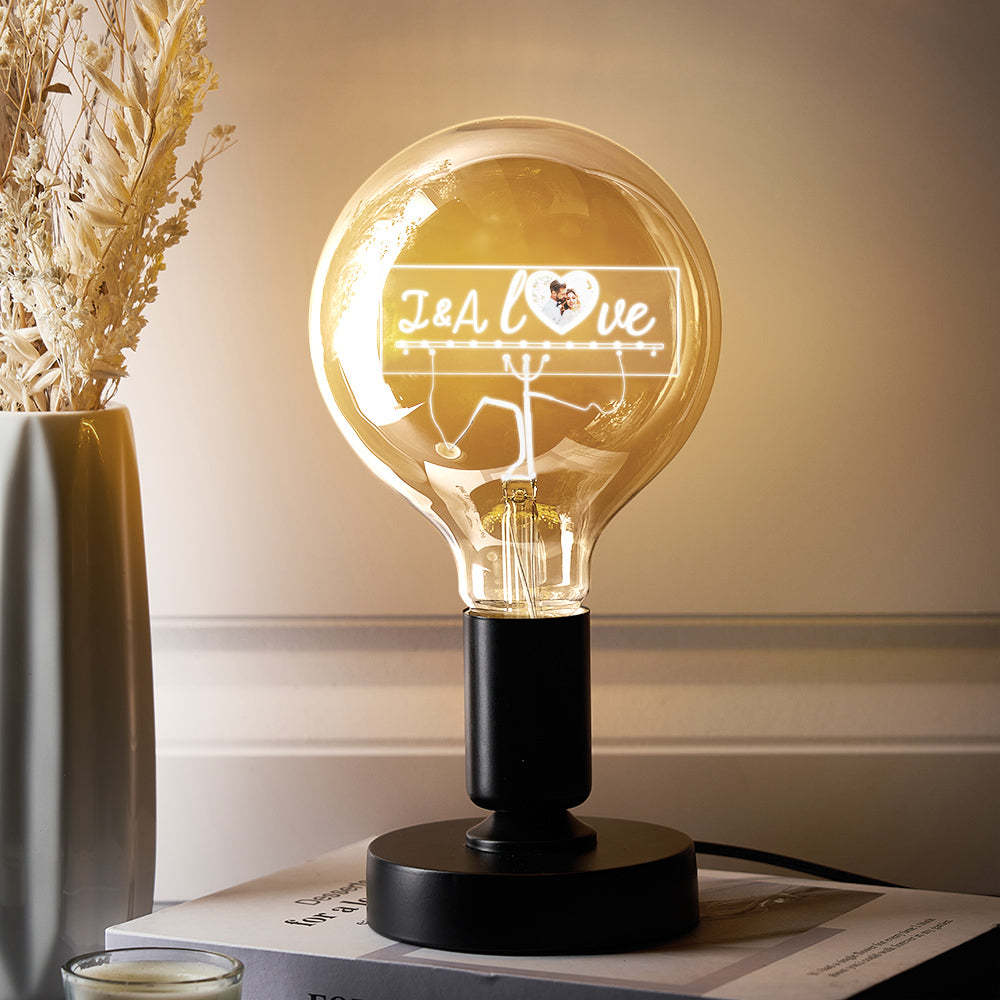 Photo Personnalisée Led Vintage Edison Personnalisé Acrylique Nom Lampe Ampoules Douces - mademinefr