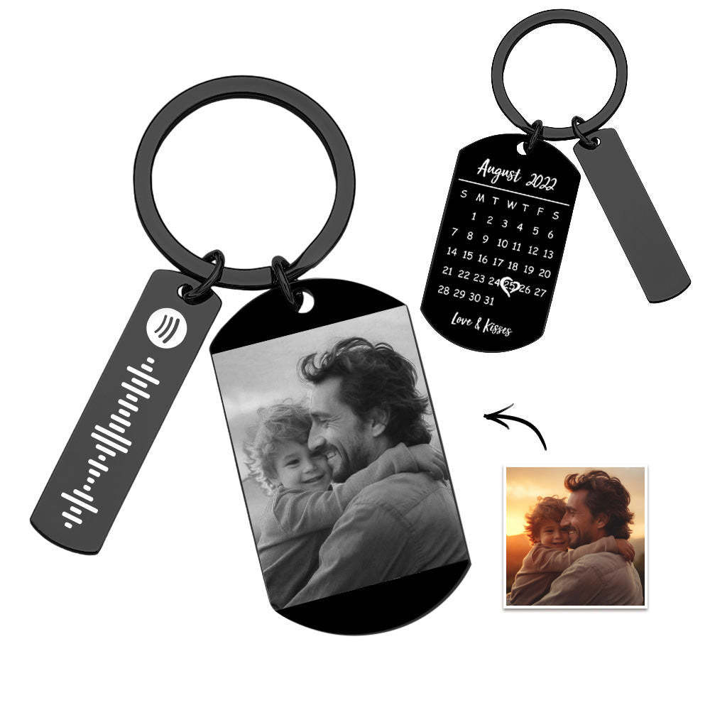 Porte-clés Personnalisé Avec Calendrier Spotify, Image Et Musique, Code De Chanson, Cadeaux Pour Papa Pour La Fête Des Pères - mademinefr