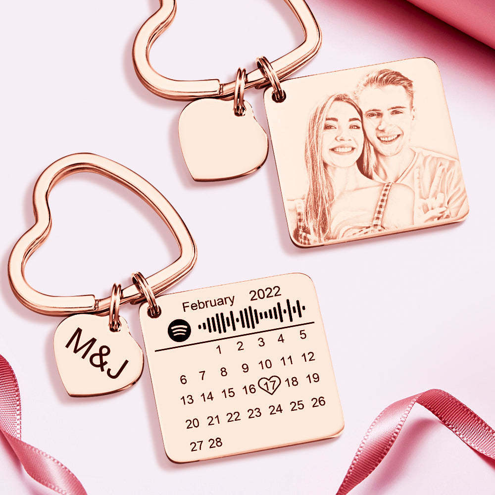 Calendrier Spotify Personnalisé, Porte-clés Photo, Cadeaux D'anniversaire, En Forme De Cœur, Cadeau De Couple - mademinefr