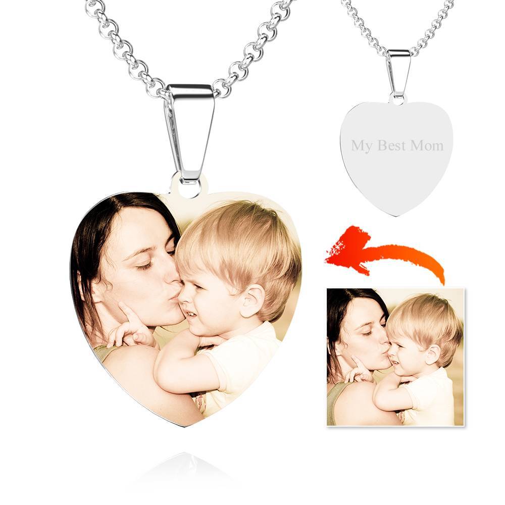Collier Avec Étiquette En Forme De Cœur Et Photo En Acier Inoxydable, Pendentif Gravé - mademinefr