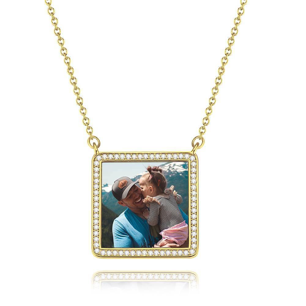 Collier Photo Gravé Strass Cristal Forme Carrée Collier Photo Argent Plaqué Platine - Coloré - mademinefr