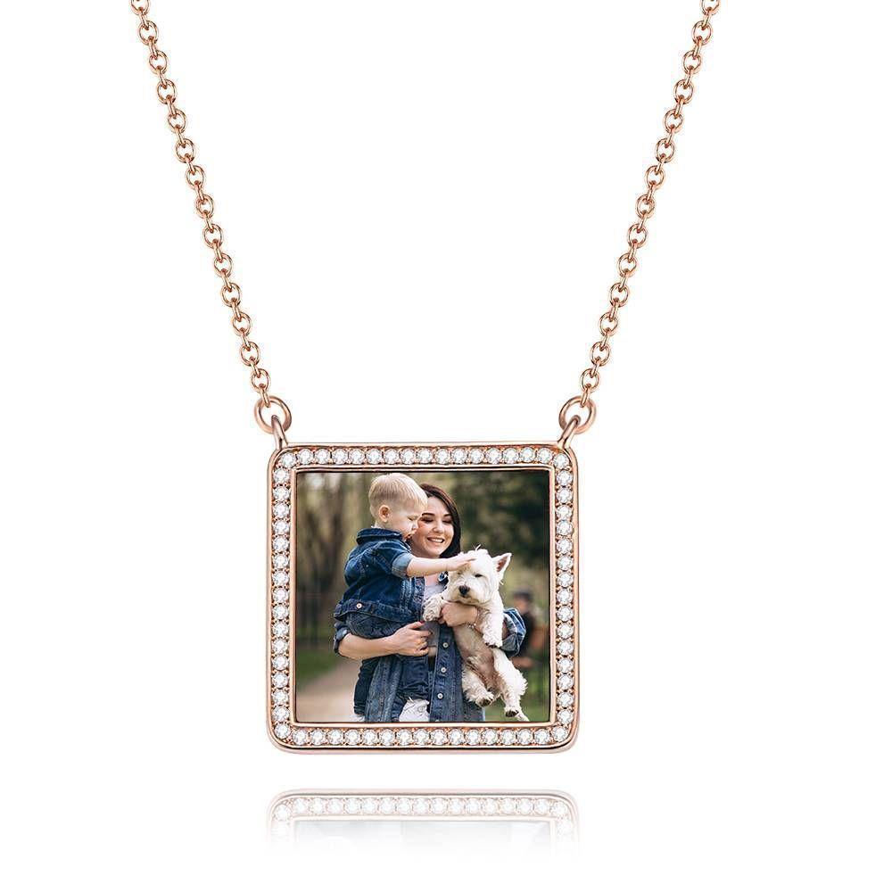 Collier Photo Gravé Strass Cristal Forme Carrée Collier Photo Argent Plaqué Platine - Coloré - mademinefr