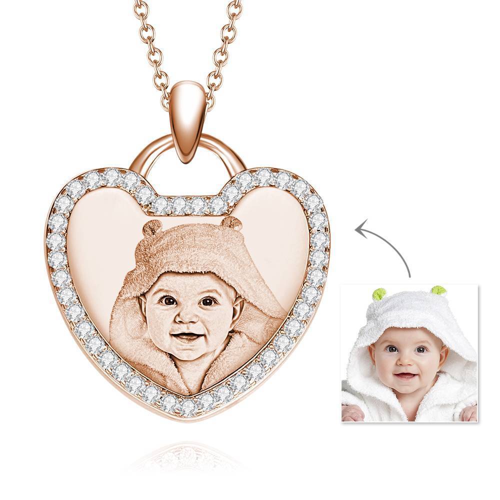 Collier Photo En Forme De Coeur Avec Cristal Strass Élégant Plaqué Or 14 Carats - Doré - mademinefr