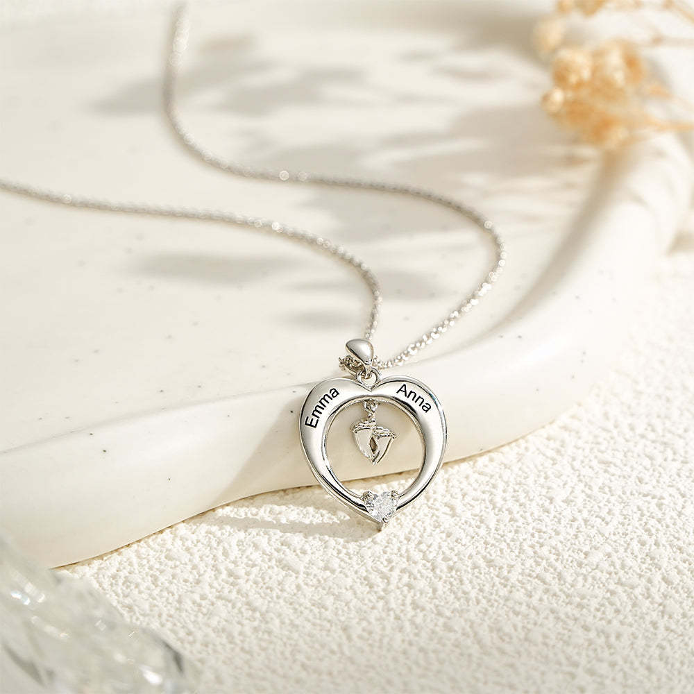 Collier Personnalisé Avec Pierre De Naissance, Pieds De Bébé, Cœur, Cadeau D'anniversaire Pour Nouvelle Maman - mademinefr