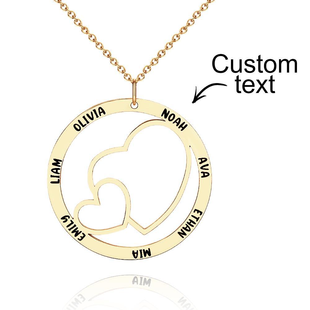 Collier Avec Nom Gravé Avec Double Cercle De Cœurs, Pendentif Élégant, Bijoux Cadeaux Pour Elle - mademinefr