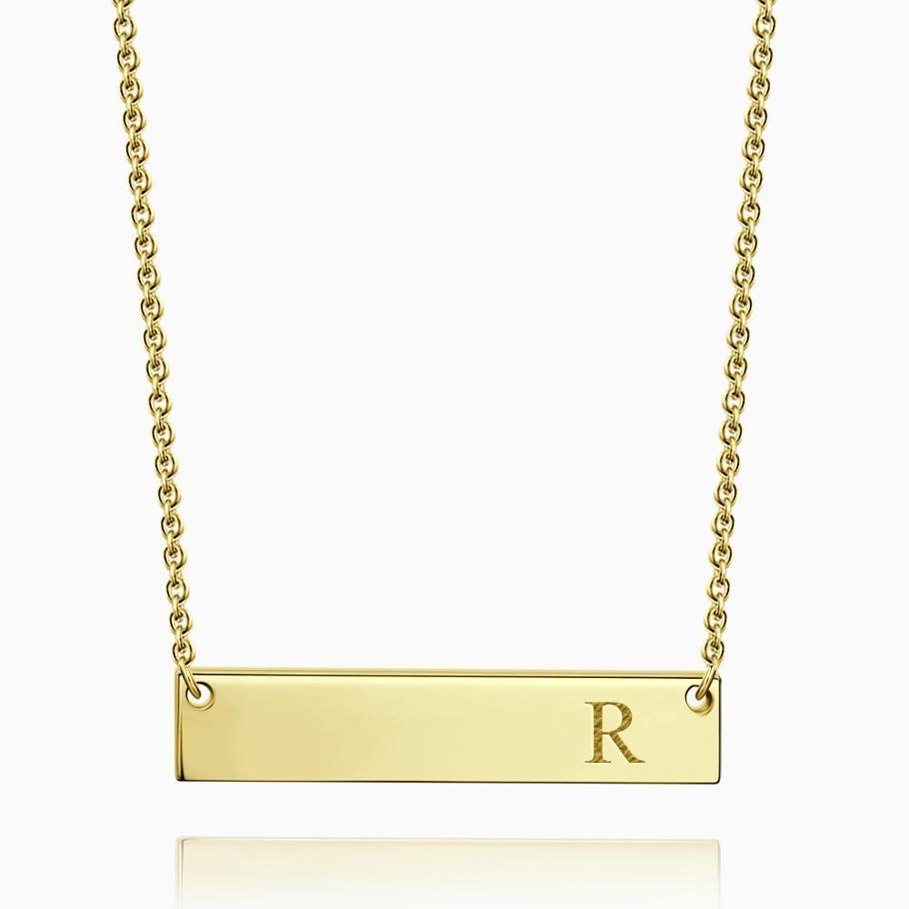 Collier Barre Initiale Avec Gravure Plaqué Or 14 Carats - mademinefr