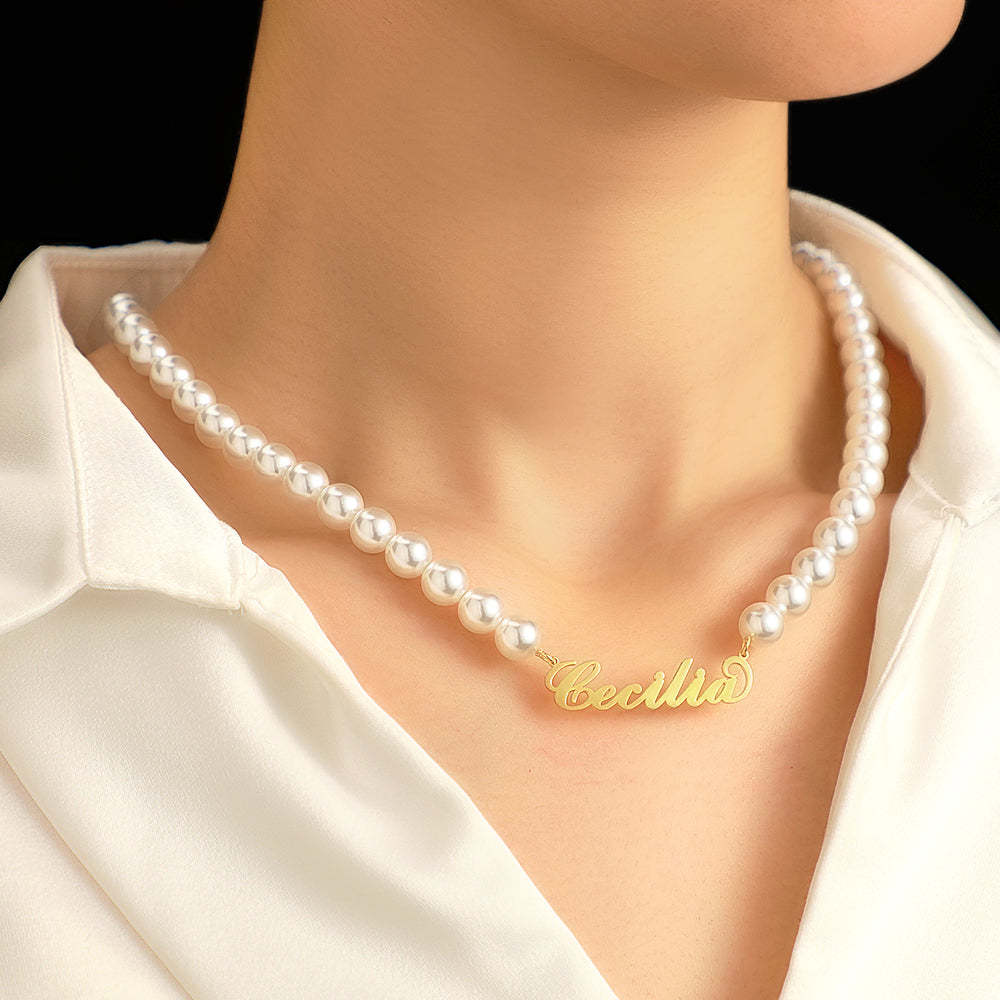 Collier Avec Nom Personnalisé, Perle, Cadeau Romantique Classique - mademinefr