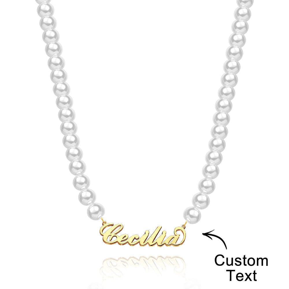 Collier Avec Nom Personnalisé, Perle, Cadeau Romantique Classique - mademinefr