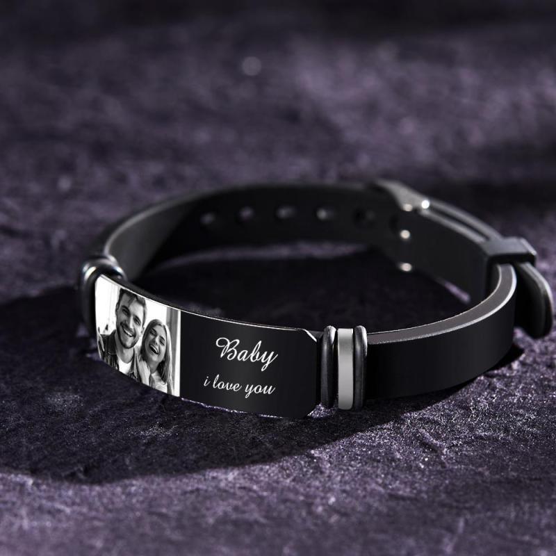 Bracelet En Acier Inoxydable Avec Photo Personnalisée Et Gravure, Meilleur Cadeau De Nouveauté Pour Le Jour Du Mariage - mademinefr