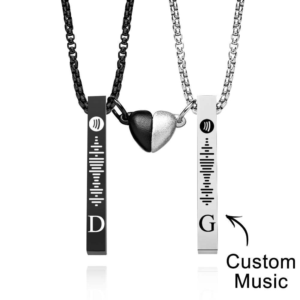 Collier De Bar Avec Gravure De Code Spotify Personnalisée Cadeau Personnalisé Initial Collier Unisexe Pour Couple - mademinefr