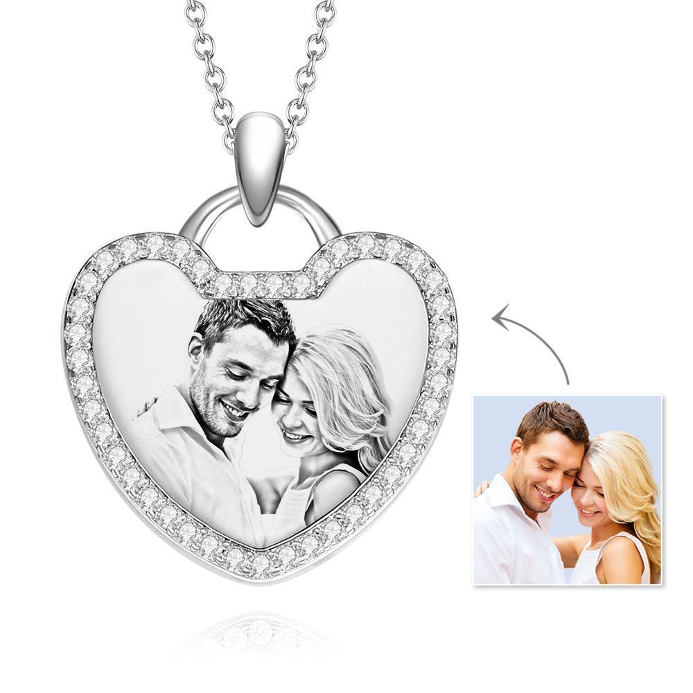 Collier Photo En Forme De Coeur Avec Cristal Strass Élégant Plaqué Or 14 Carats - Doré - mademinefr
