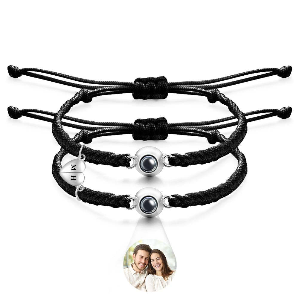 Bracelet De Projection Personnalisé, Lettre Personnalisée, Cœur Tissé, Cadeau De Couple Magnétique - mademinefr