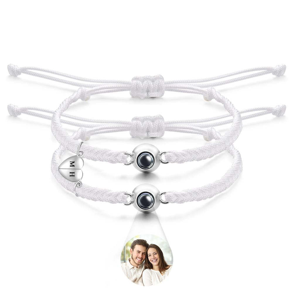 Bracelet De Projection Personnalisé, Lettre Personnalisée, Cœur Tissé, Cadeau De Couple Magnétique - mademinefr