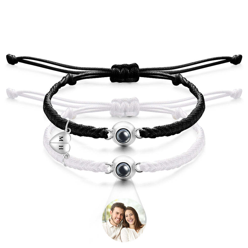 Bracelet De Projection Personnalisé, Lettre Personnalisée, Cœur Tissé, Cadeau De Couple Magnétique - mademinefr