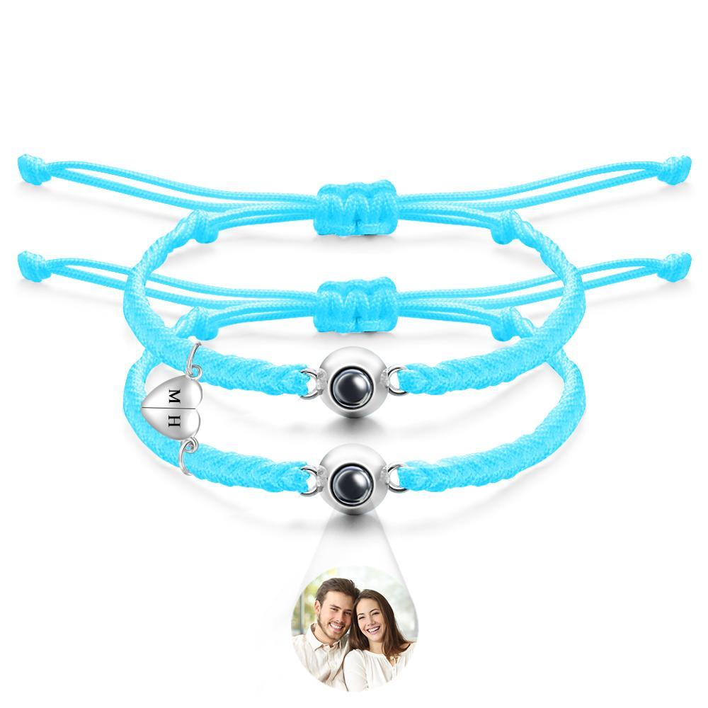 Bracelet De Projection Personnalisé, Lettre Personnalisée, Cœur Tissé, Cadeau De Couple Magnétique - mademinefr