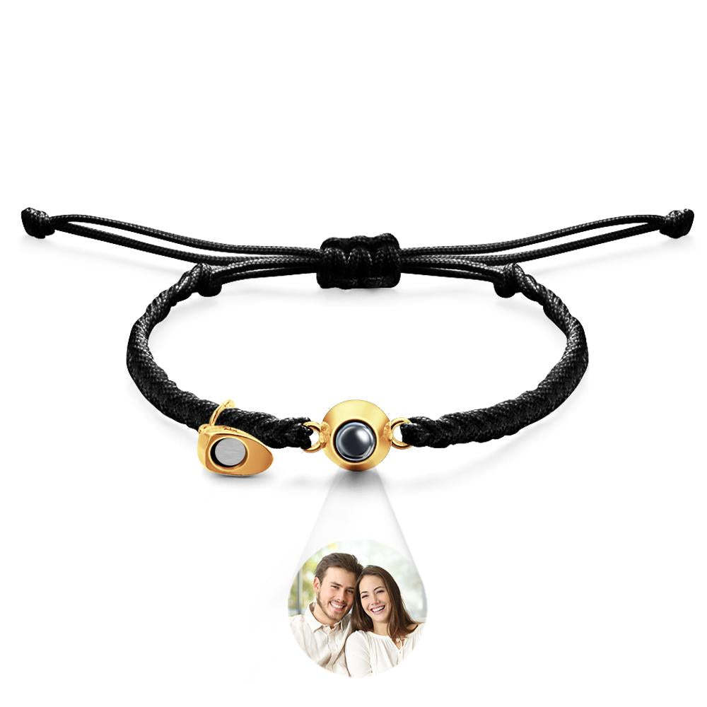 Bracelet De Projection Personnalisé, Lettre Personnalisée, Cœur Tissé, Cadeau De Couple Magnétique - mademinefr