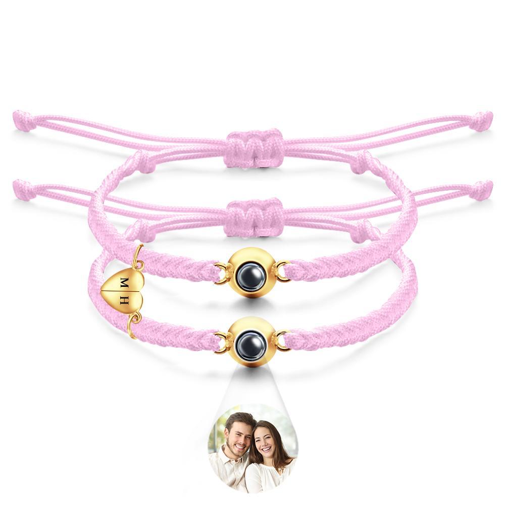 Bracelet De Projection Personnalisé, Lettre Personnalisée, Cœur Tissé, Cadeau De Couple Magnétique - mademinefr