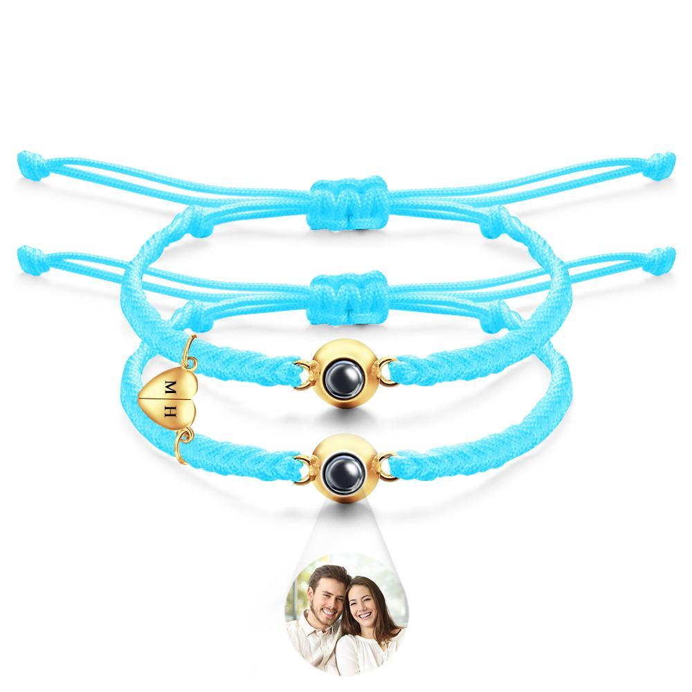 Bracelet De Projection Personnalisé, Lettre Personnalisée, Cœur Tissé, Cadeau De Couple Magnétique - mademinefr