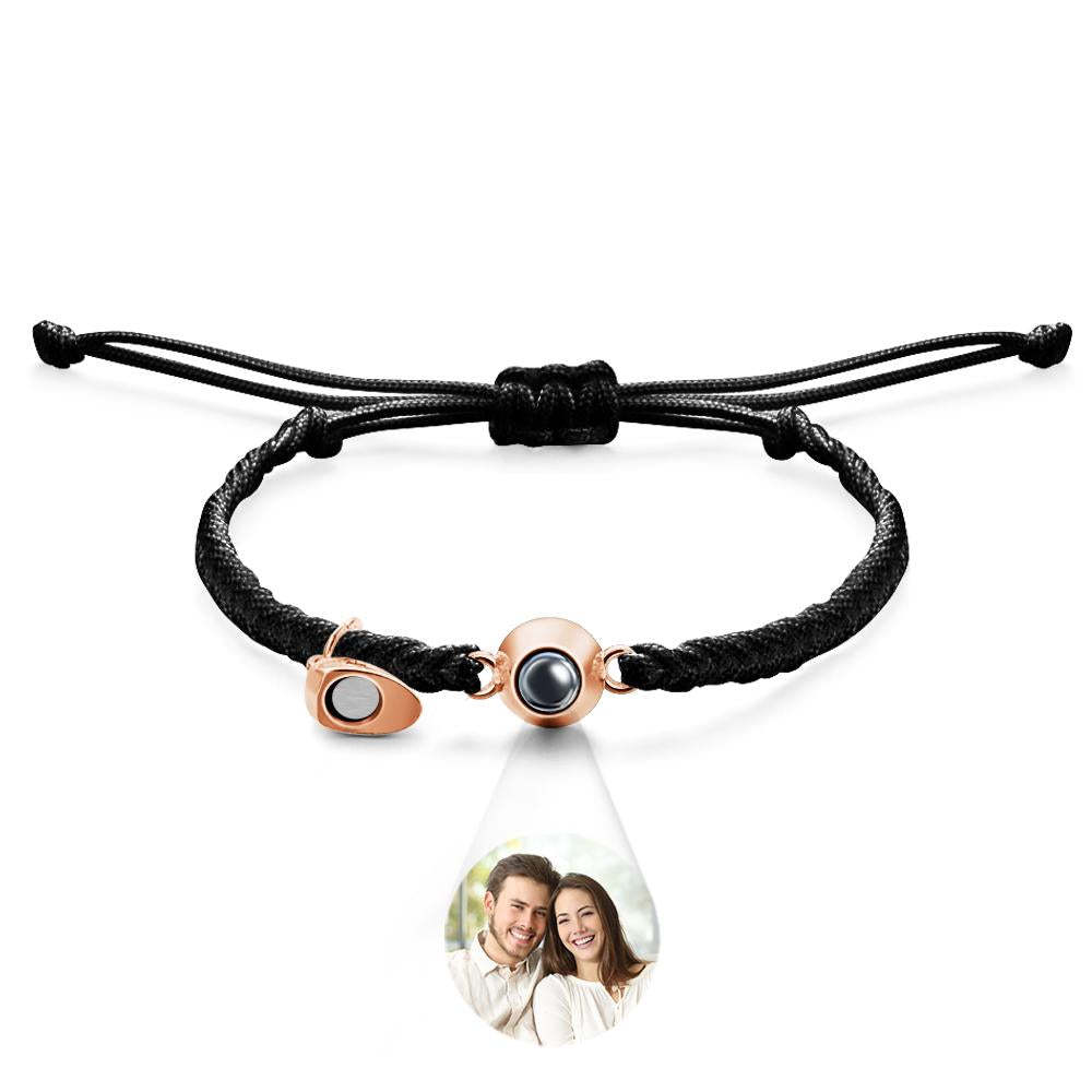 Bracelet De Projection Personnalisé, Lettre Personnalisée, Cœur Tissé, Cadeau De Couple Magnétique - mademinefr