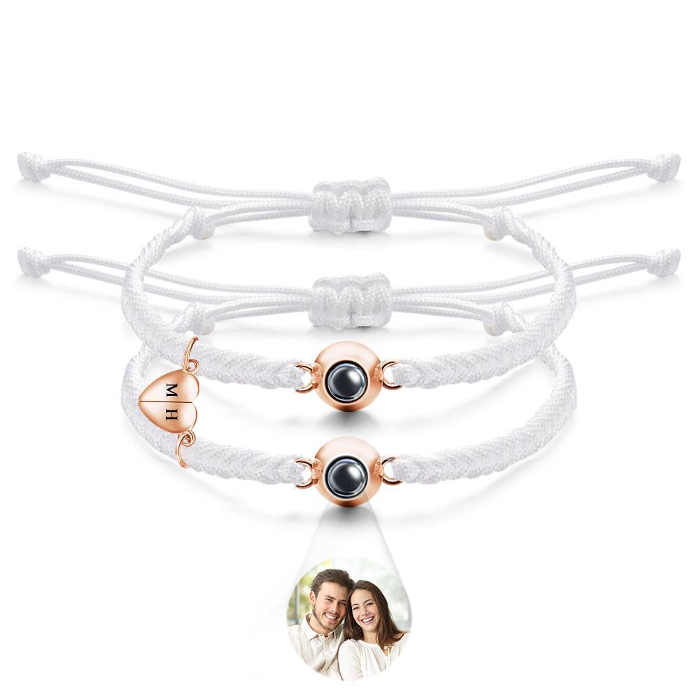 Bracelet De Projection Personnalisé, Lettre Personnalisée, Cœur Tissé, Cadeau De Couple Magnétique - mademinefr