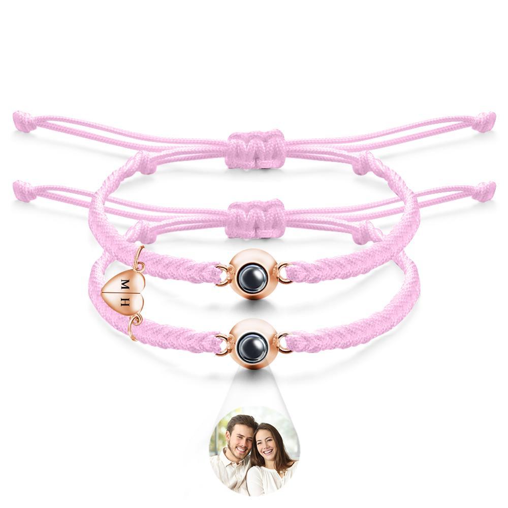 Bracelet De Projection Personnalisé, Lettre Personnalisée, Cœur Tissé, Cadeau De Couple Magnétique - mademinefr
