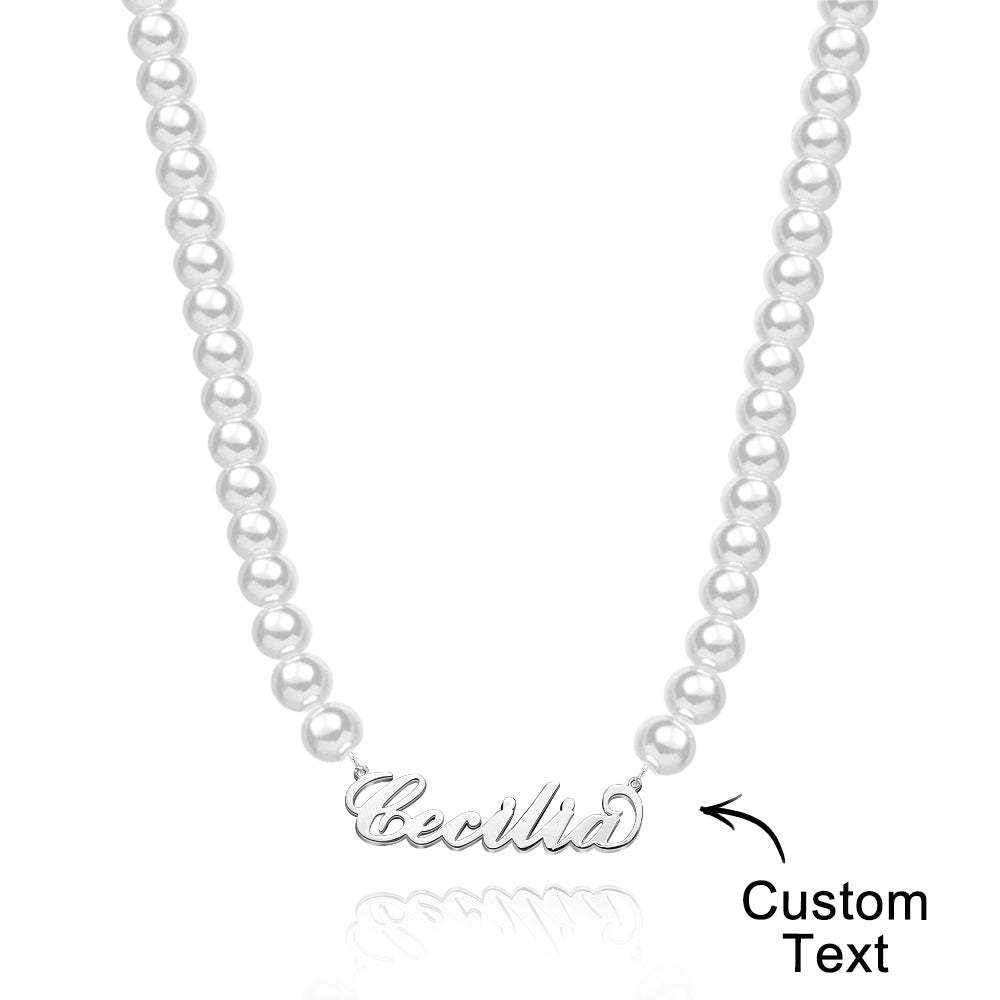 Collier Avec Nom Personnalisé, Perle, Cadeau Romantique Classique - mademinefr