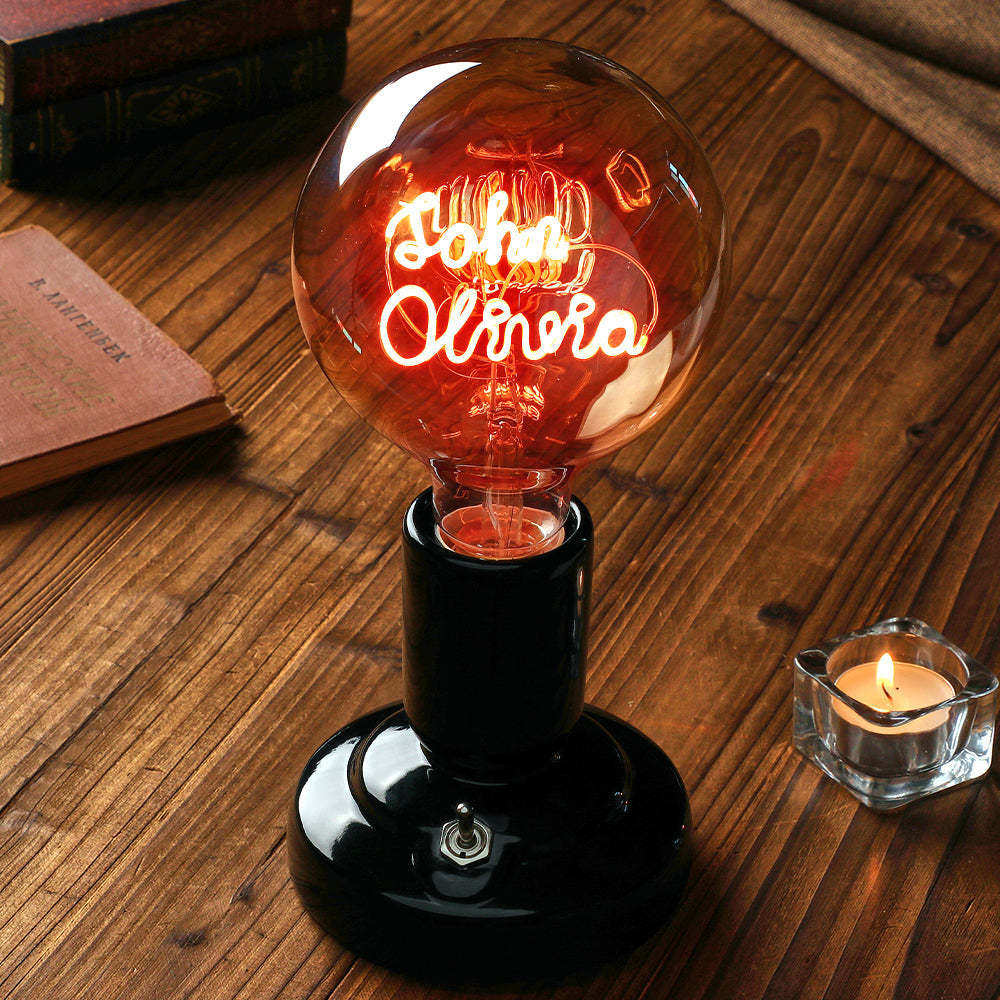 Lampe De Modélisation À Filament Led Edison, Texte Personnalisé, Ampoules Douces, Base De Lampe Noire Décorative Vintage - mademinefr