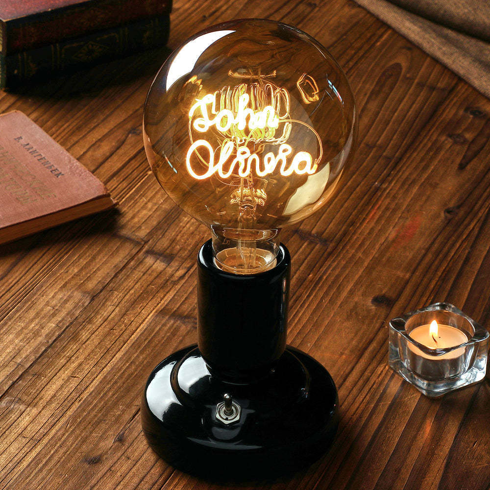 Lampe De Modélisation À Filament Led Edison, Texte Personnalisé, Ampoules Douces, Base De Lampe Noire Décorative Vintage - mademinefr