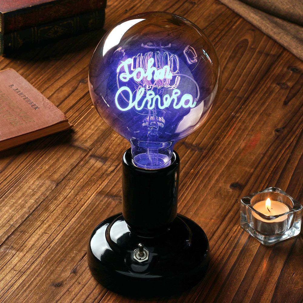 Lampe De Modélisation À Filament Led Edison, Texte Personnalisé, Ampoules Douces, Base De Lampe Noire Décorative Vintage - mademinefr