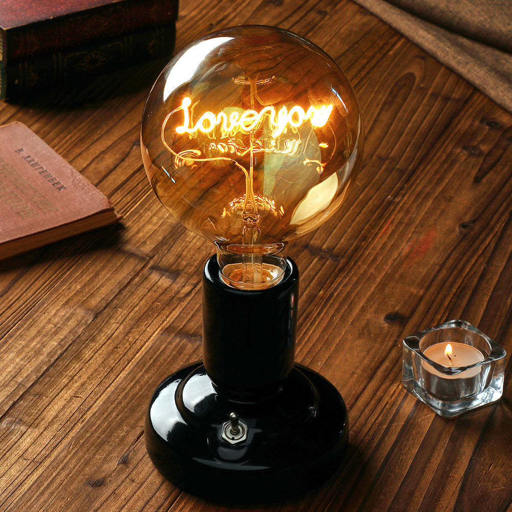 Lampe De Modélisation À Filament Led Edison, Texte Personnalisé, Ampoules Douces, Base De Lampe Noire Décorative Vintage - mademinefr