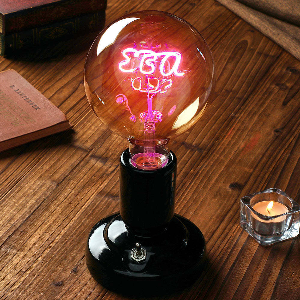 Lampe De Modélisation À Filament Led Edison, Texte Personnalisé, Ampoules Douces, Base De Lampe Noire Décorative Vintage - mademinefr