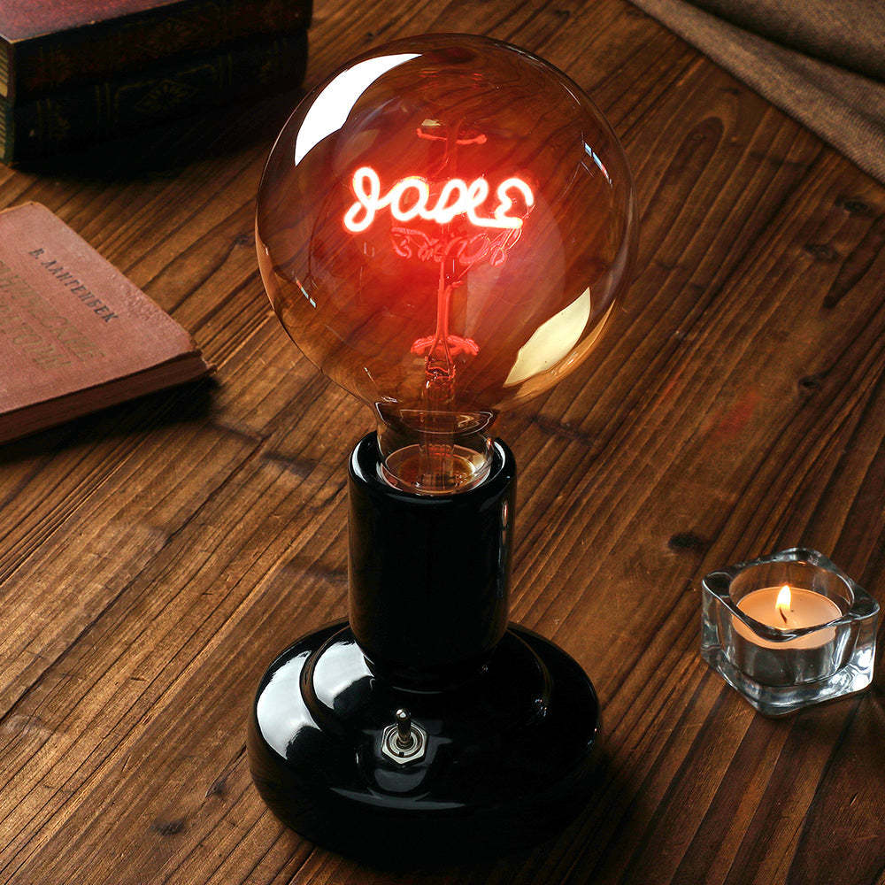 Lampe De Modélisation À Filament Led Edison, Texte Personnalisé, Ampoules Douces, Base De Lampe Noire Décorative Vintage - mademinefr