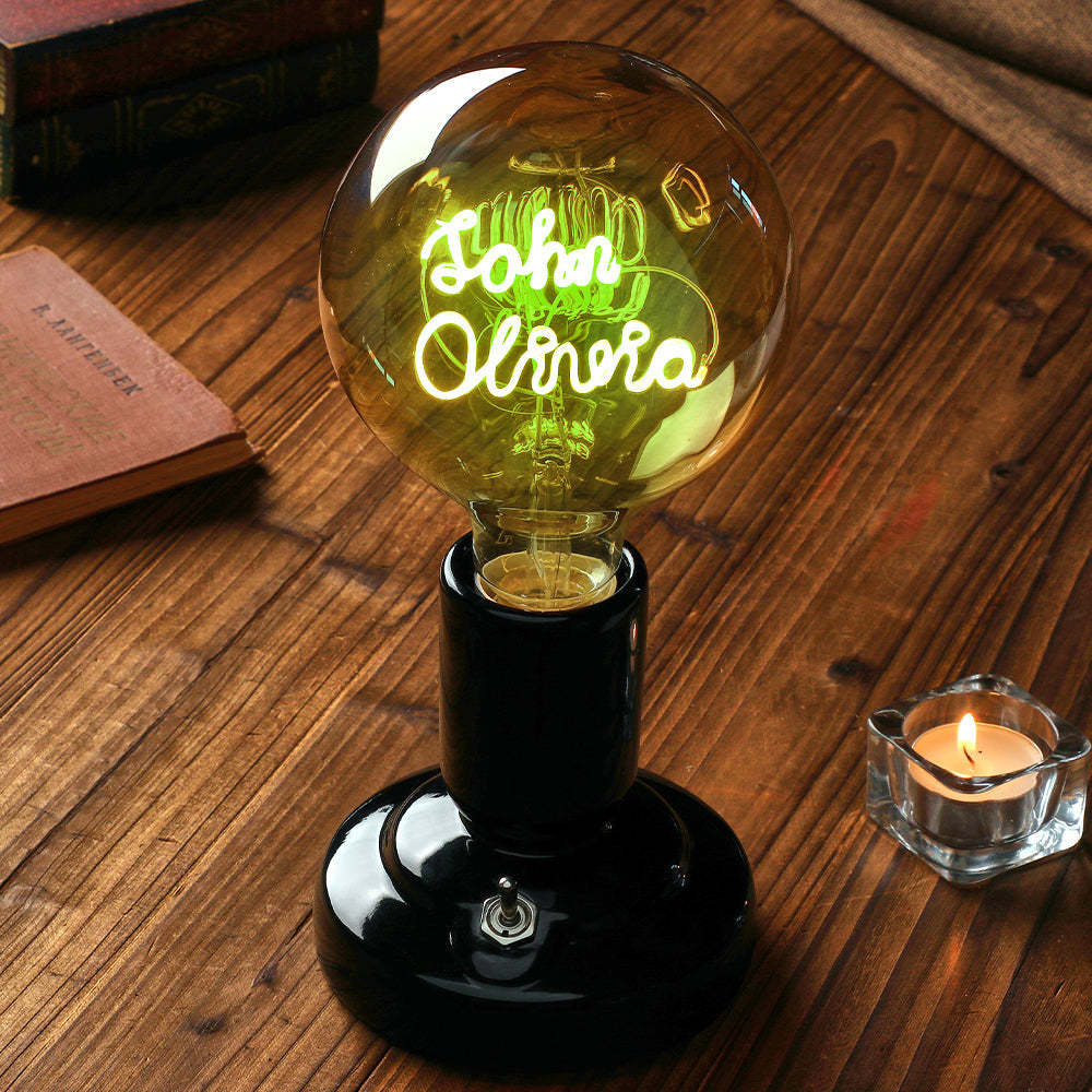 Lampe De Modélisation À Filament Led Edison, Texte Personnalisé, Ampoules Douces, Base De Lampe Noire Décorative Vintage - mademinefr