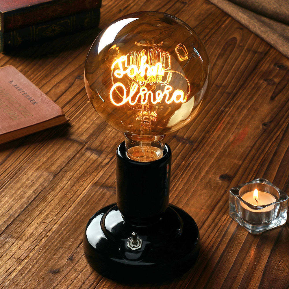 Lampe De Modélisation À Filament Led Edison, Texte Personnalisé, Ampoules Douces, Base De Lampe Noire Décorative Vintage - mademinefr