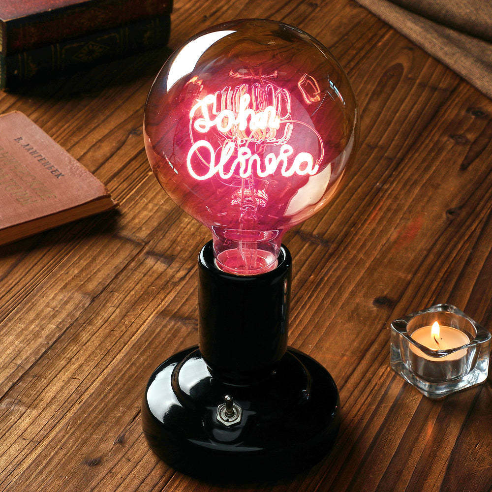 Lampe De Modélisation À Filament Led Edison, Texte Personnalisé, Ampoules Douces, Base De Lampe Noire Décorative Vintage - mademinefr