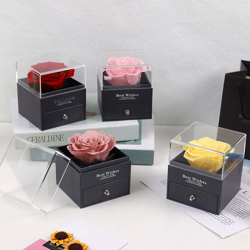 Coffret Cadeau À Bijoux En Vraie Rose, Fleur Préservée, Cadeau Éternel Pour Elle - mademinefr