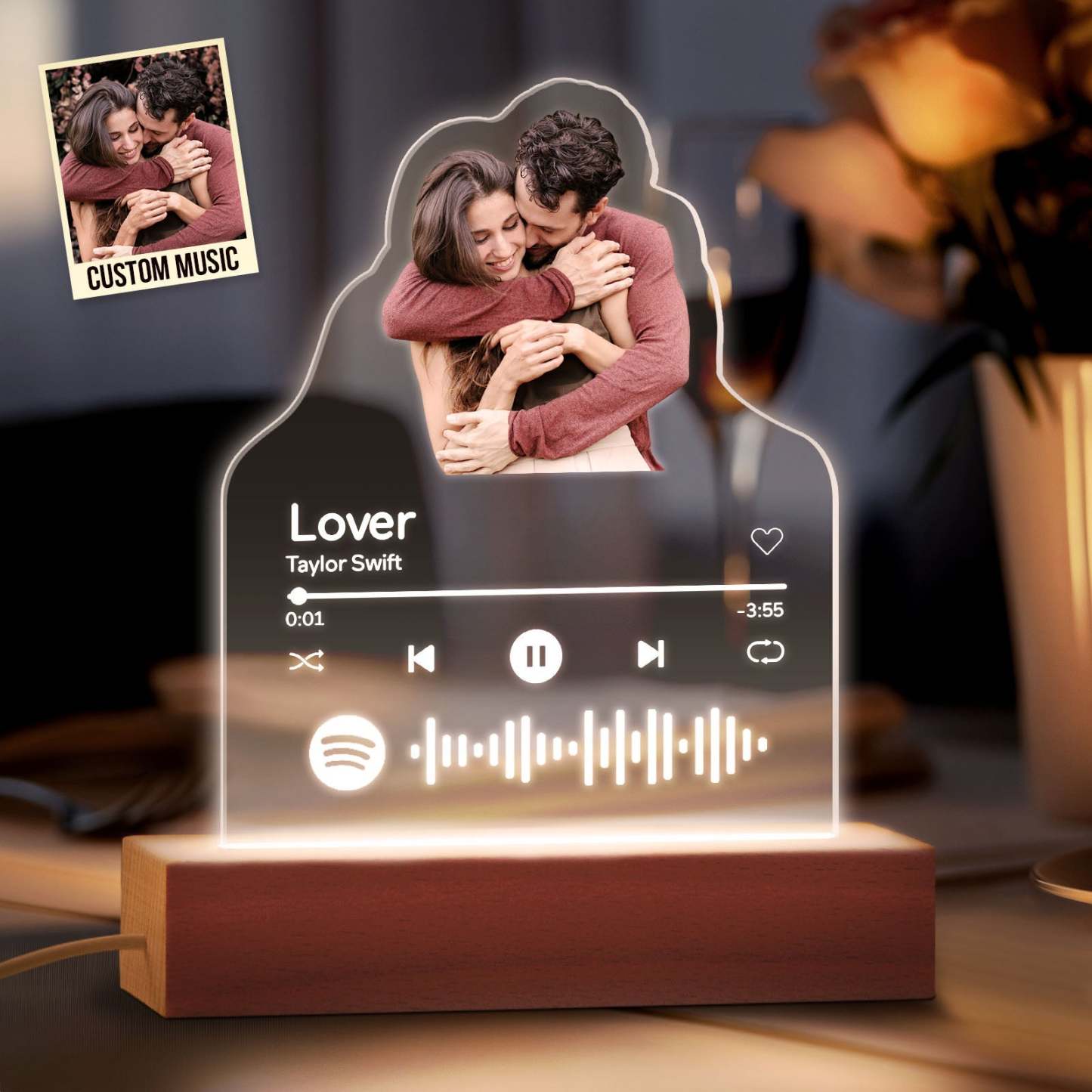 Lampe Acrylique Photo Personnalisée, Veilleuse Personnalisée, Cadeau Pour Couple, Décoration De Maison - mademinefr