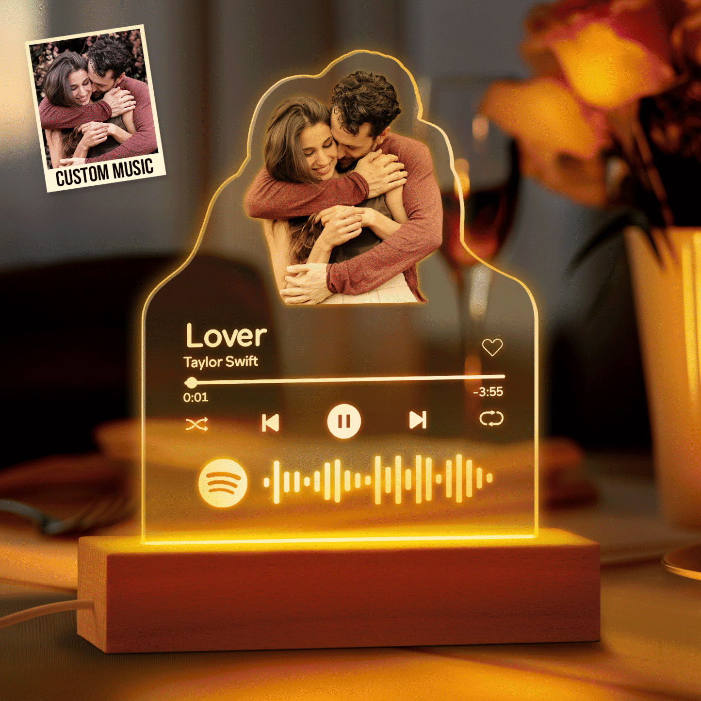 Lampe Acrylique Photo Personnalisée, Veilleuse Personnalisée, Cadeau Pour Couple, Décoration De Maison - mademinefr