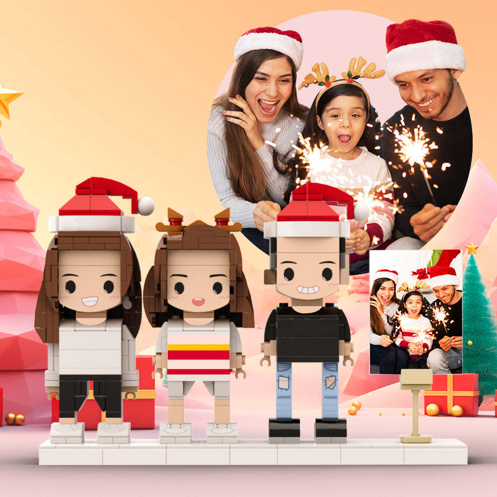 Cadre Photo De Famille Complet Personnalisable Pour 3 Personnes, Figurines En Brique Personnalisées, Petit Bloc De Particules, Cadeaux De Noël Parfaits Pour La Famille - mademinefr