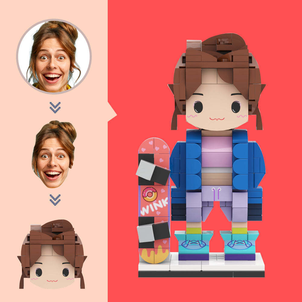 Figurines De Tête Personnalisées, Petit Bloc De Particules, Jouet, Figurine De Skateboard En Brique Personnalisable, Cadeaux D'art En Brique - mademinefr