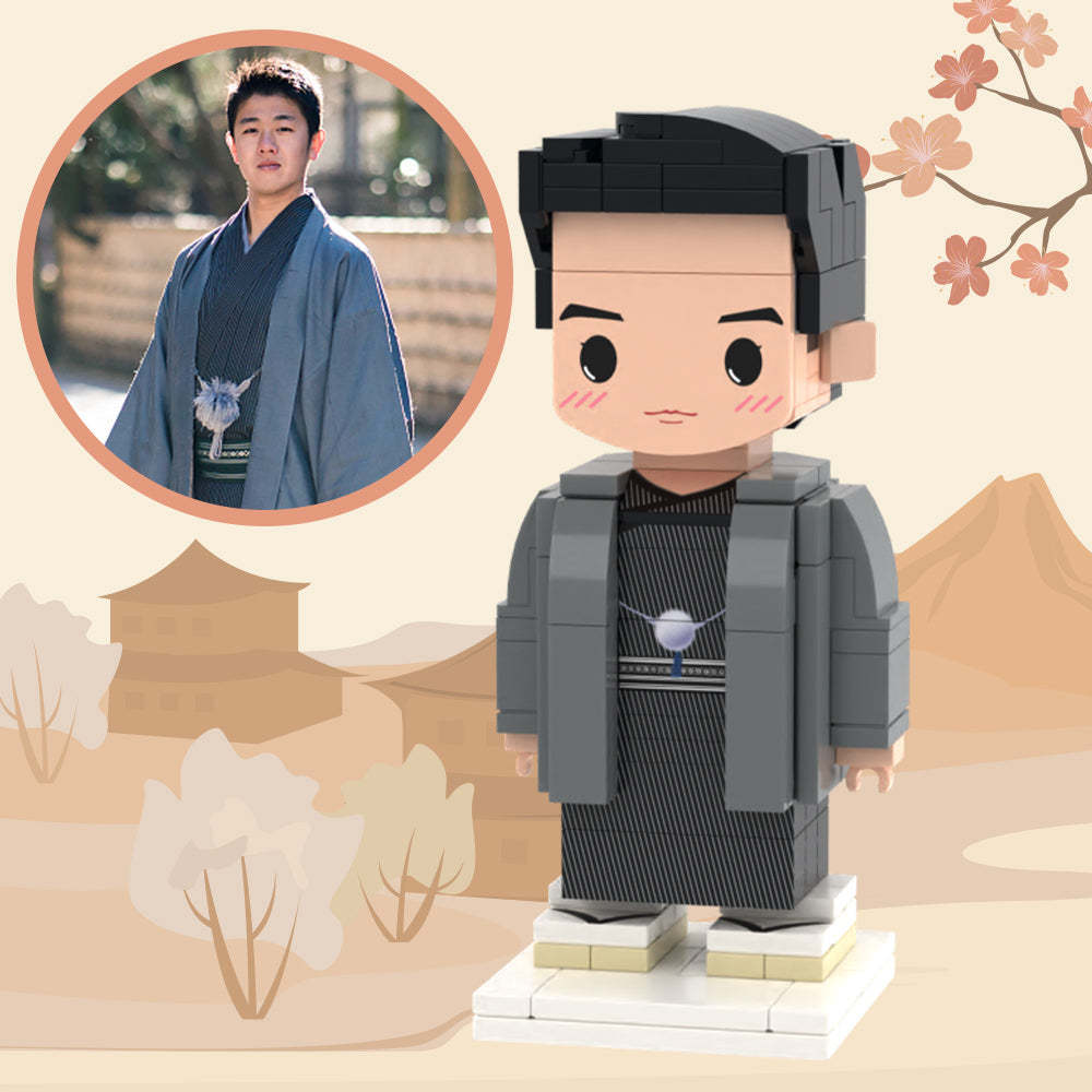 Corps Complet Personnalisable Style Japonais 1 Personne Figurines En Brique Personnalisées Petit Bloc De Particules Jouet Brique Moi Figurines Guy Gris Kimono - mademinefr