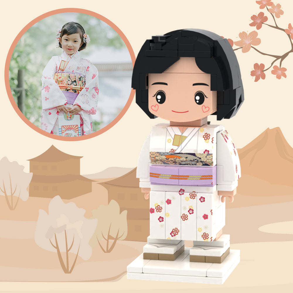 Figurines En Brique Personnalisées, Corps Complet, Style Japonais Personnalisable Pour Fille En Kimono Blanc - mademinefr