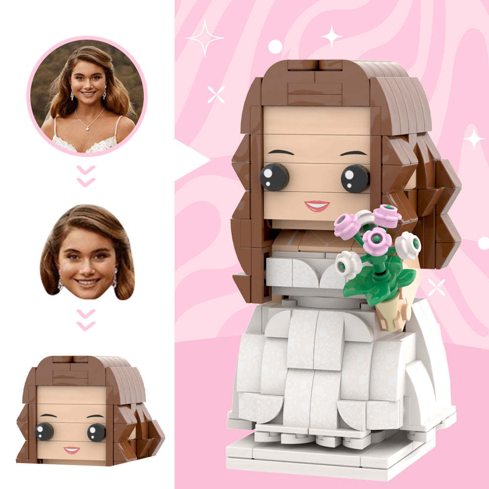 Robe De Mariée Blanche Angélique Classique Avec Un Bouquet Pour Femme Figurines En Brique À Tête Personnalisée Figurines En Brique Personnalisées Petit Bloc De Particules Anniversaire De Mariage Cadeau De Mariée Pour La Fille Que Vous Aimez - mademinefr