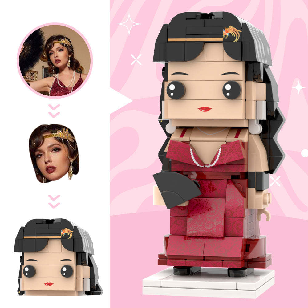 Robe Rouge Traditionnelle À Couper Le Souffle Avec Accessoires Pour Femme, Figurines En Brique À Tête Personnalisée, Figurines En Brique Personnalisées, Cadeau D'anniversaire De Mariage Pour La Mariée Et Sa Femme Chaude - mademinefr